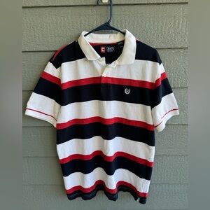 Chaps Polo Shirt Mens Large Knit Striped Short Sleeve Red Black Business Casual